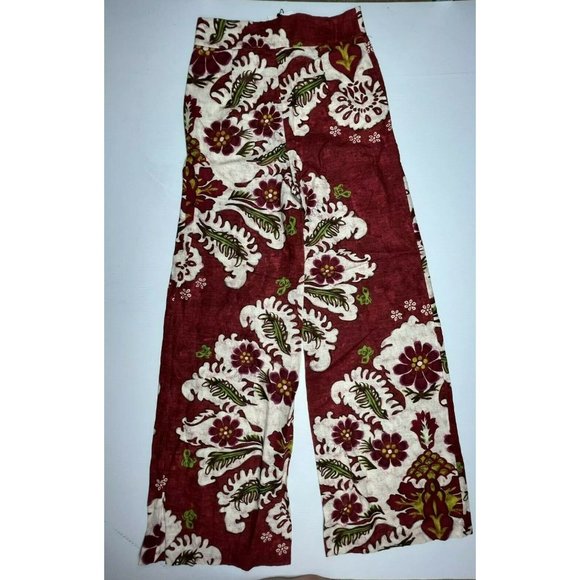 Zara Rustic Red Floral printed linen blend Pants High Waist Bloggers Fav size S - Picture 2 of 5
